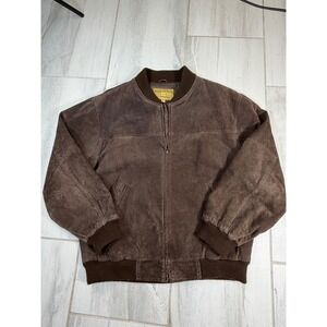 Boston Harbour Brown Suede Leather Bomber Jacket Mens Large Full Zip Outdoor
